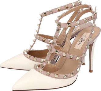 Valentino Womens Calfskin Leather Rockstud Ankle Strap Pump (Authentic Pre- Loved)