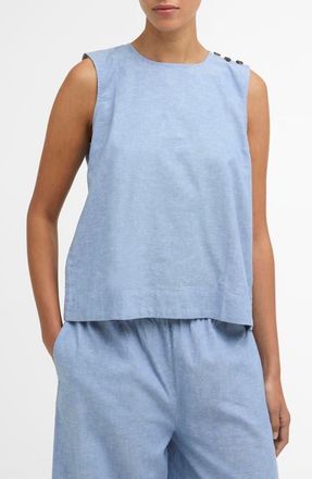 Barbour Josie Button Shoulder Linen & Cotton Top in Light Chambray at Nordstrom, Size 10 Us