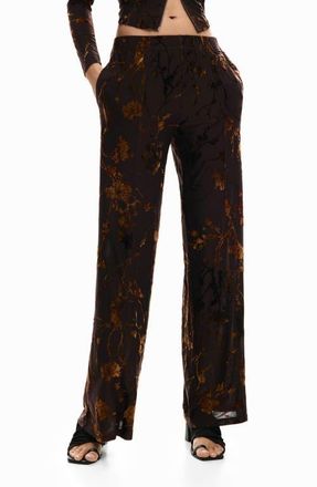 Desigual Burnout Floral Straight Leg Pants in Brown at Nordstrom, Size X-Small