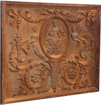 Biscottini International Biscottini - Placa Front&oacute;n Chimenea Escudo De Armas Decoraci&oacute;n De Pared Adorno De Pared Protector De Piso De Hierro Fundido Estufa Protector