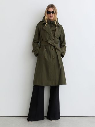 Reiss Khaki Green Hooded Insert Trench Coat, 12