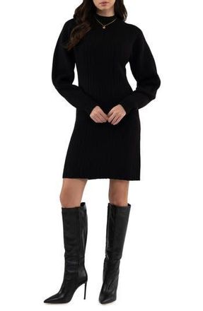 August Sky Ribbed Long Sleeve Sweater Minidress in Black at Nordstrom Rack, Size Medium