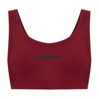 Jil Sander Sleeveless Tops, female, Red, Size: XS Lingerie top with logo