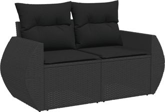 vidaXL Vidaxl - Sof&aacute; De Jard&iacute;n 2 Plazas Con Cojines Rat&aacute;n Sint&eacute;tico Negro
