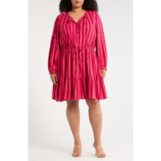 Sugarlips Clarisa Stripes Lomie Long Sleeve Dress in Fuchsia-Orange at Nordstrom, Size 1X