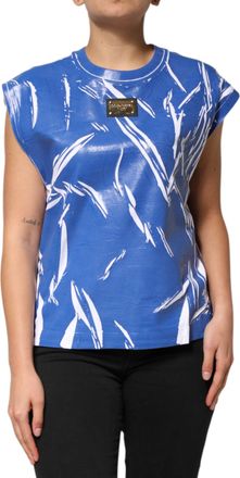 Dolce & Gabbana Blue White Cotton Logo Plaque Women Tank Top And