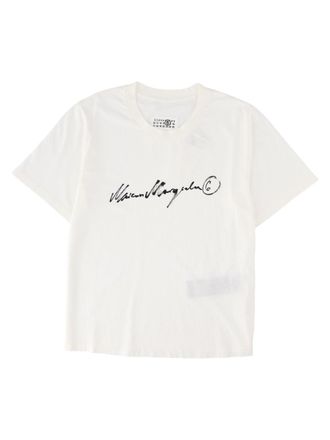 Maison Margiela White Cropped Script Cotton T-Shirt