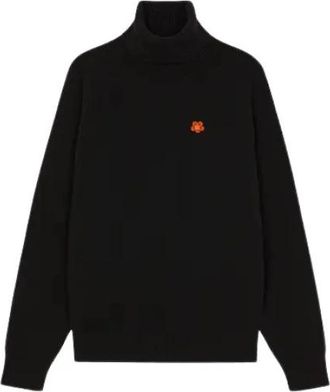 Kenzo Zwarte coltrui met hoge hals en Boke Flower embleem - Heren - Coltruien - Zwart - S - Wol - Truien & Vesten