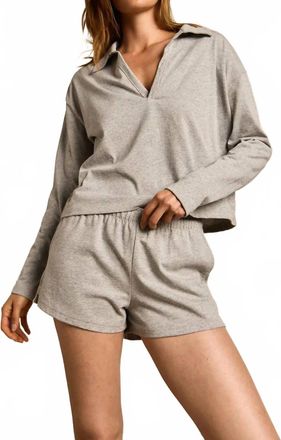perfectwhitetee Alison Jersey Collared Shirt Top In Heather Grey