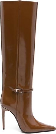 Saint Laurent 110mm Hacker below-knee boots - women - Leather/Calf Leather/Calf Leather/Brass - 35.5 - Brown