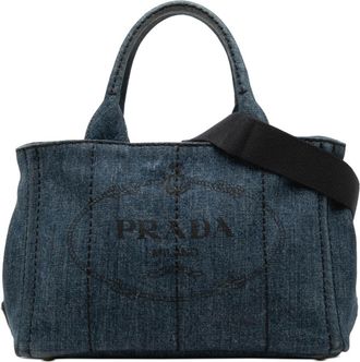 Prada Blue Canapa Denim Shoulder Bag Tote Bag (Pre-Owned)