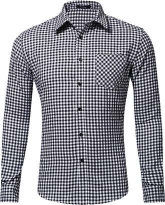 Generic Mens Plaid Flannel Shirts with Pocket Long Sleeve Regular Fit Lightweight Button Down Checkered Buffalo Plaid Shirt Soft Comfy Cotton Casual Lapel Col