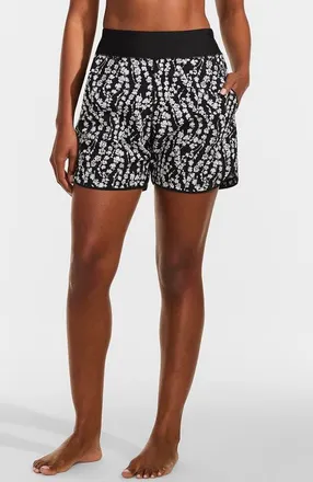 Lands End 9 Quick Dry Elastic Waist Modest Board Shorts Swim Cover-up Shorts with Panty in Black/white Vine Floral at Nordstrom, Size 24W