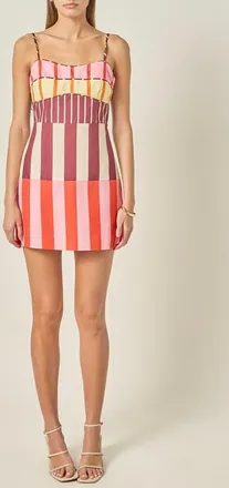 English Factory Striped Cotton Minidress in Burgundy Multi at Nordstrom, Size X-Large