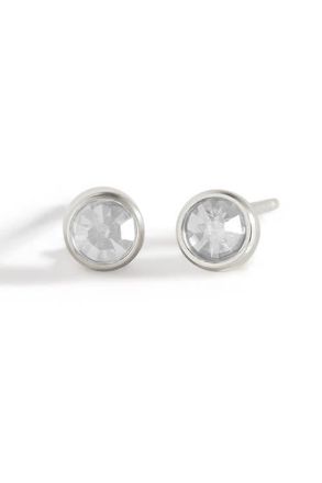 Mint & Lily Birthstone Bezel Studs in Silver /April Diamond at Nordstrom