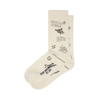 Golden Goose Geribbelde Graffiti Sokken - unisex - Ondergoed - Beige - Maat: L Katoen