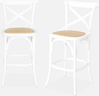 Sweeek Sweeek - Taburete De Bar Bistr&oacute; Vintage De Madera, Set De 2, Belleville, Blanco, 46x48x105 Cm