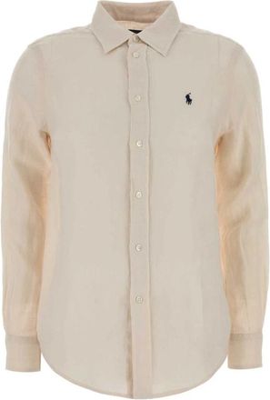 Polo Ralph Lauren Zandkleurig linnen overhemd - Dames - Overhemden - Beige - L - Linnen - Overhemden