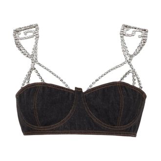 GCDS Reggiseno in denim con choker - - Tops - Donna - Nero - 2XL