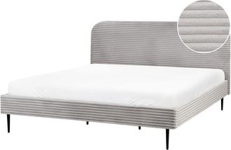 Beliani Cama Con Somier Tapizado De Pana 180 X 200 Cm Gris Claro Flayat