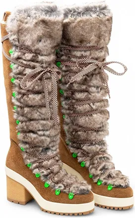 Hogan Fur-Trimmed Lace-Up Boot - Brown