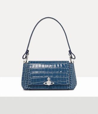 Vivienne Westwood Hazel Medium Handbag Emboss Croc Leather Blue