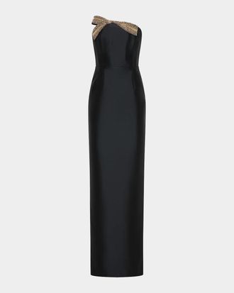Rebecca Vallance Venus Strapless Bow-Embellished Column Gown