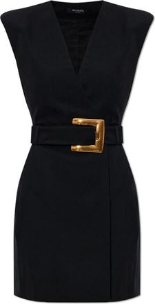 Balmain Mini Gebreide Jurk - Dames - Korte kleedjes - Zwart - M - Leer - Kleedjes