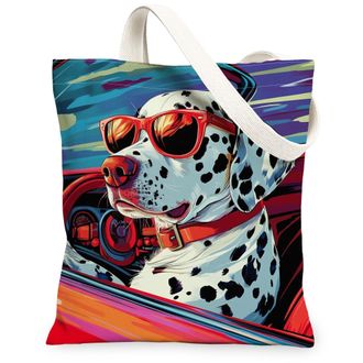 Generic Dalmatian Dog Canvas Tote Bag for Shopping 13x15, Pop Aesthetic Funky Puppy Reusable Grocery Print Pattern Bag for Women, Cool Pet Beach Aesthetic Pai