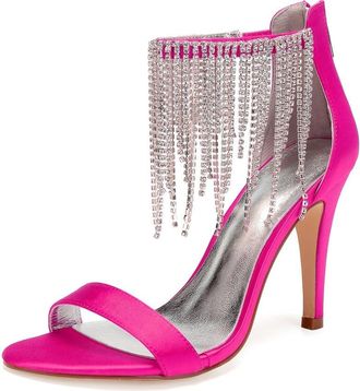 Generic Bridal Heels Women Open Toe Stiletto High Heels Wedding Shoes Satin Prom Party Dress Heel Sandals 10.5Cm,Rose red,8 UK