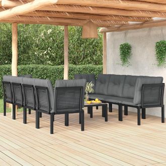 vidaXL Juego De Muebles De Jard&iacute;n 9 Pzas Rat&aacute;n Sint&eacute;tico Negro Y Gris Vidaxl