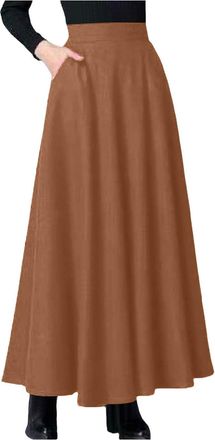 Generic Womens Vintage A-line Long Maxi Skirts Business Office Swing Pleated Flared High Waisted Skirt with Pockets Womens Renaissance Maxi Skirt Vintage Swin