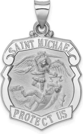Diamond2Deal 14K White Gold Polish Satin St Michael Badge Medal Hollow Pendant