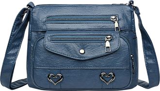 Generic Stylish Heart Messenger Crossbody Bag For Women Solid PU Leather Shoulder Purse With Multiple Pockets Secure Buckle And Zipper Closure (Blue, One Size