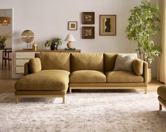 Castlery Owen Chaise Sectional Couch Left Facing, Basketweave Caramel Blonde Oak for Sofas, Brown, Castlery