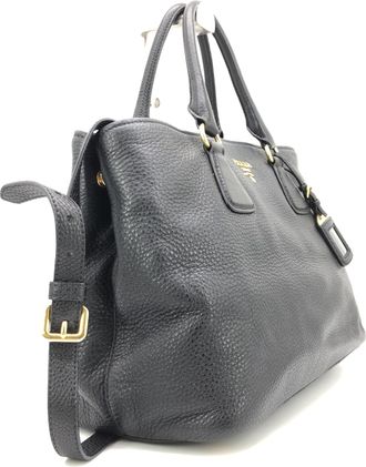 Prada Galleria Vitello Daino Black Leather Top Handle Womens Bag (Pre-Owned)