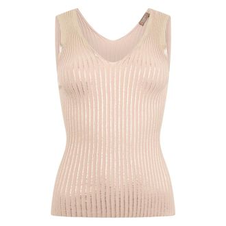 PESERICO Tops, Dames, Beige, L, Katoen, Ribgebreide Top