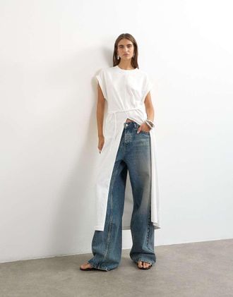 Topshop Top taglio lungo bianco con dettaglio attorcigliato
