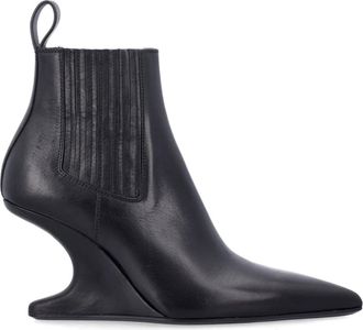 Rick Owens Leren Wedge Enkellaarzen - Dames - Sleehakken - Zwart - 37 EU - Leer - Schoenen