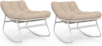 IDMarket Set di 2 sedie a dondolo da giardino ARONA, bianche con cuscini beige