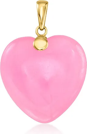 Ross-Simons Pink Jade Heart Pendant in 10kt Yellow Gold
