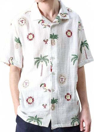 Far Afield Stachio Short Sleeve Shirt In Tropical Embroidery White
