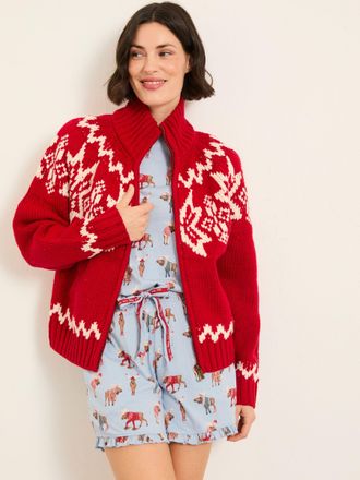 Fat Face FatFace Red Shelter Knitted Zip Through Cardigan