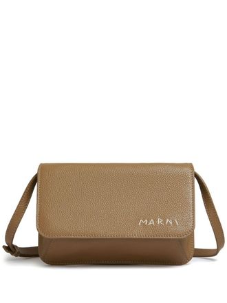 Marni logo-embroidered leather belt bag - Brown