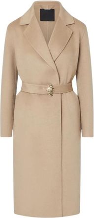 Liu Jo Lange jas met juwelen riem - Dames - Jas met riem - Beige - L - Wol - Jassen