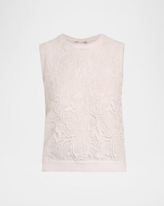 Oscar De La Renta Bellflower Guipure Inset Knit Tank Top