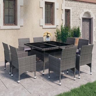 vidaXL Set De Comedor De Jard&iacute;n 9 Piezas Rat&aacute;n Pe Y Vidrio Gris Vidaxl