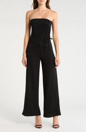 Madden Girl Ruched Strapless Jumpsuit in Black at Nordstrom Rack, Size Large