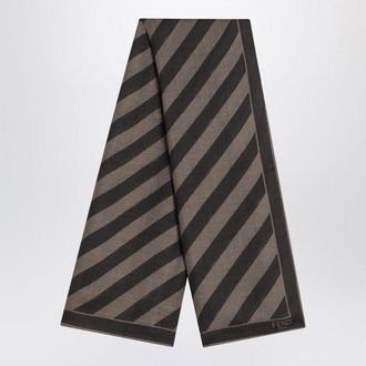 Fendi Mens Tobacco/brown Silk Striped Scarf - Grey - One Size