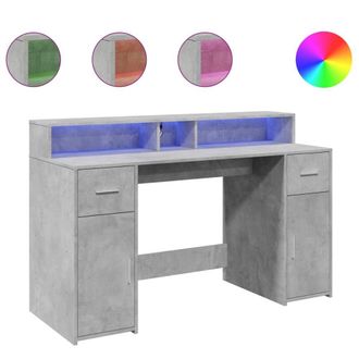 Berkfield Home Desk with LED Lights Concrete Grey 140x55x91 cm Engineered Wood | Size: 140 x 55 x 91 cm
